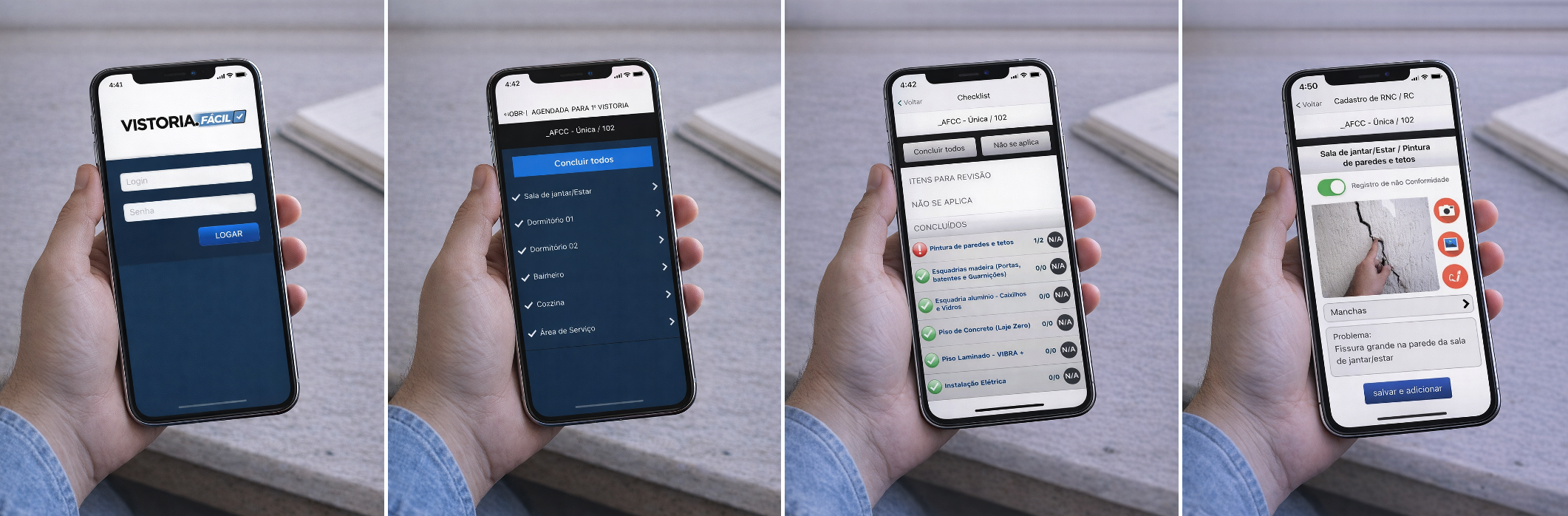 Fluxo de vistoria no Vistoria.Fácil: checklist, registro de evidências e organização do histórico.